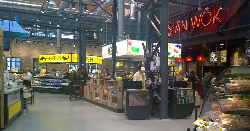 Amsterdam: Jumbo Foodmarkt, The Foodmarkt is a chain of lar…